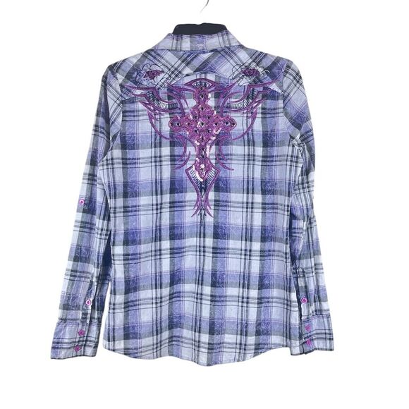 Roar Western embroidered shirt with sequined cross on the back purple size Small - Picture 5 of 7